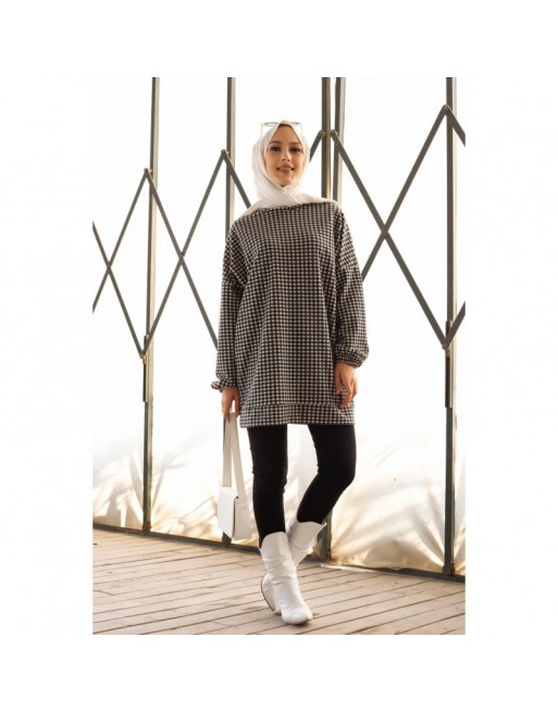 Tunique noire et blanche pour femme (Vêtement Hijab pour Saison Automne-Hiver) - Motif noir et blanc 