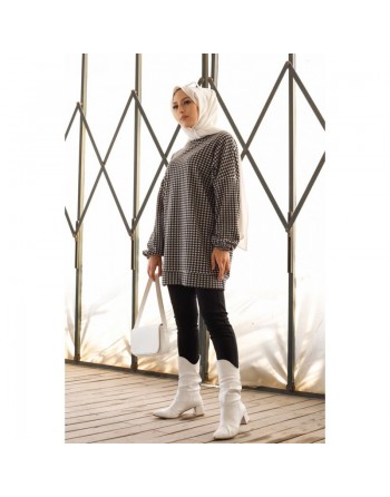 Tunique noire et blanche pour femme (Vêtement Hijab pour Saison Automne-Hiver) - Motif noir et blanc 