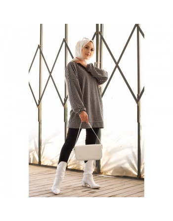 Tunique noire et blanche pour femme (Vêtement Hijab pour Saison Automne-Hiver) - Motif noir et blanc 