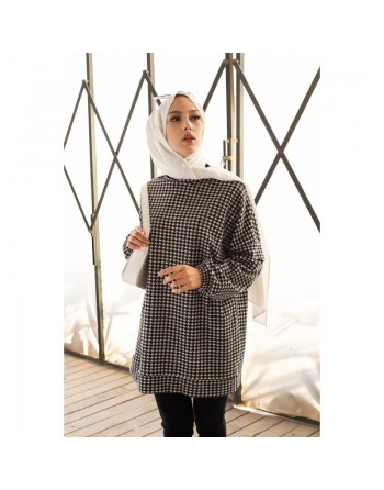 Tunique noire et blanche pour femme (Vêtement Hijab pour Saison Automne-Hiver) - Motif noir et blanc 