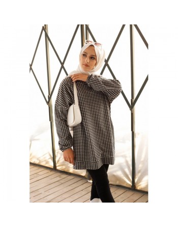 Tunique noire et blanche pour femme (Vêtement Hijab pour Saison Automne-Hiver) - Motif noir et blanc 