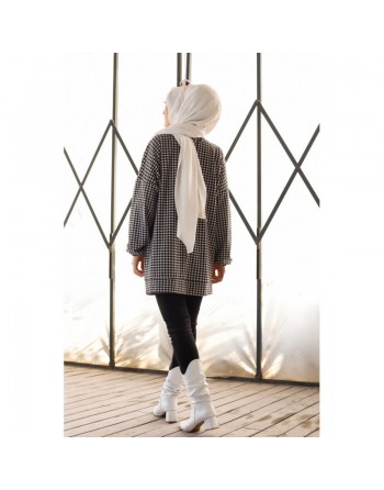 Tunique noire et blanche pour femme (Vêtement Hijab pour Saison Automne-Hiver) - Motif noir et blanc 
