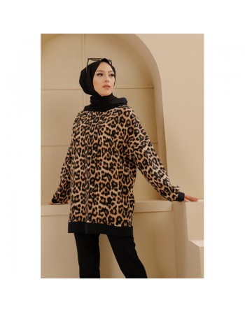 Tunique avec capuche motif léopard (Vêtement Automne Hiver pour femme) 