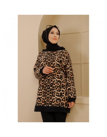 Tunique avec capuche motif léopard (Vêtement Automne Hiver pour femme) 