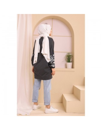 Tunique décontractée avec manches à motif fleurs (Tenue Hijab pour femme musulmane) - Couleur anthracite 