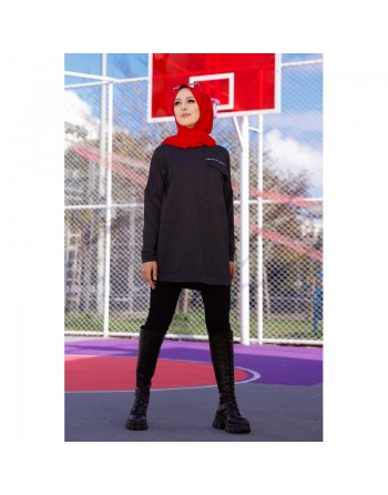 Tunique décontractée avec grande poche (Sweat femme Hijab) - Couleur anthracite 