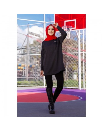 Tunique décontractée avec grande poche (Sweat femme Hijab) - Couleur anthracite 