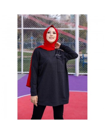 Tunique décontractée avec grande poche (Sweat femme Hijab) - Couleur anthracite 