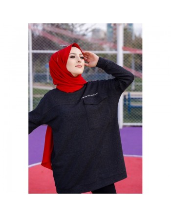 Tunique décontractée avec grande poche (Sweat femme Hijab) - Couleur anthracite 