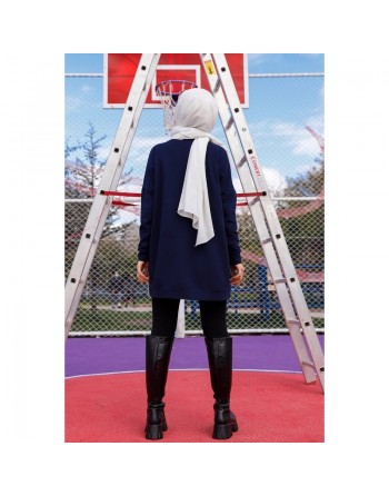 Tunique décontractée avec grande poche (Sweat femme Hijab) - Couleur bleu nuit 