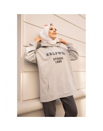 Sweat avec capuche imprimé pour femme - Couleur gris clair 