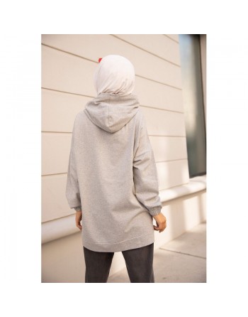 Sweat avec capuche imprimé pour femme - Couleur gris clair 