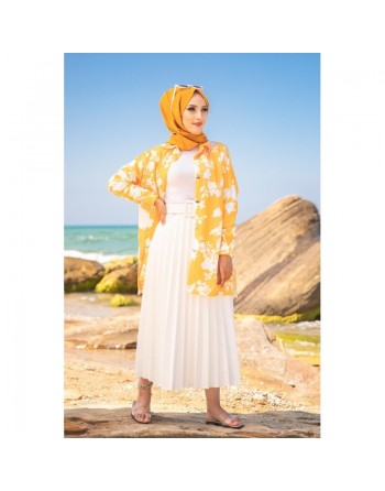 Tunique Chemise imprimée motifs fleurs (Vetement hijab été pour femme) - Couleur jaune 