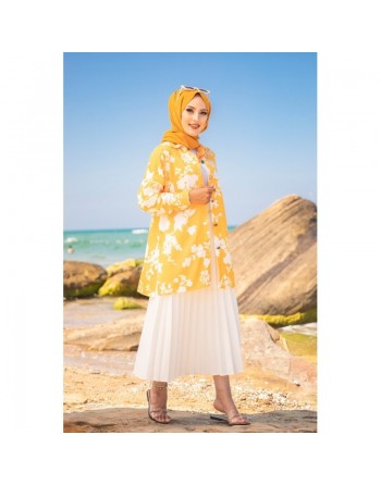 Tunique Chemise imprimée motifs fleurs (Vetement hijab été pour femme) - Couleur jaune 