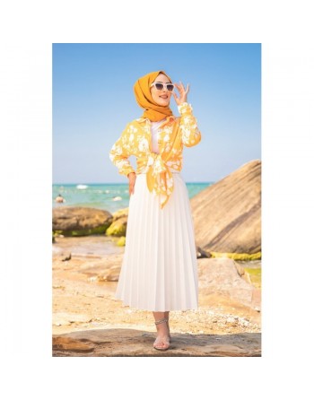 Tunique Chemise imprimée motifs fleurs (Vetement hijab été pour femme) - Couleur jaune 