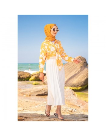 Tunique Chemise imprimée motifs fleurs (Vetement hijab été pour femme) - Couleur jaune 