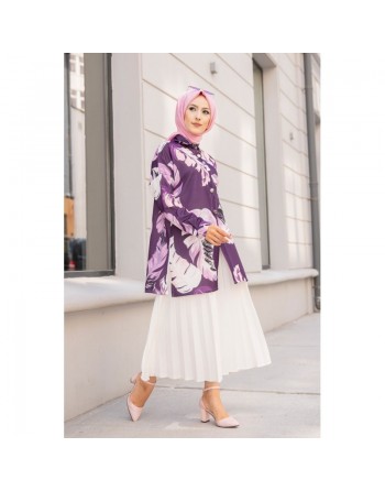 Tunique Chemise imprimée motifs fleurs (Vetement femme voilée) - Couleur Lilas 