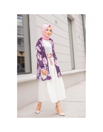Tunique Chemise imprimée motifs fleurs (Vetement femme voilée) - Couleur Lilas 