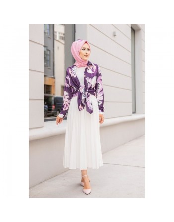 Tunique Chemise imprimée motifs fleurs (Vetement femme voilée) - Couleur Lilas 