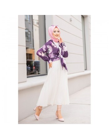 Tunique Chemise imprimée motifs fleurs (Vetement femme voilée) - Couleur Lilas 