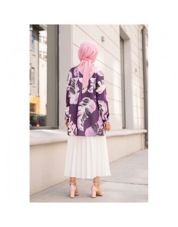 Tunique Chemise imprimée motifs fleurs (Vetement femme voilée) - Couleur Lilas 