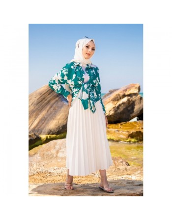 Tunique Chemise imprimée motifs fleurs (Vetement femme voilée) - Couleur vert émeraude 