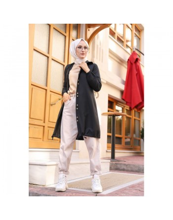 Chemise-Tunique boutonnée (Vetement Hijab casual et modeste pour femme voilée) - Couleur noir 