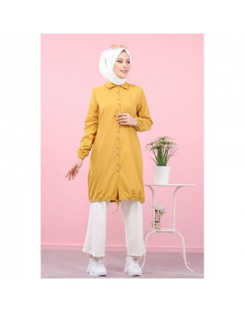 Tunique-Chemise ample boutonnée (Vetement décontracté femme voilée) - Couleur jaune moutarde 