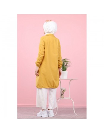 Tunique-Chemise ample boutonnée (Vetement décontracté femme voilée) - Couleur jaune moutarde 