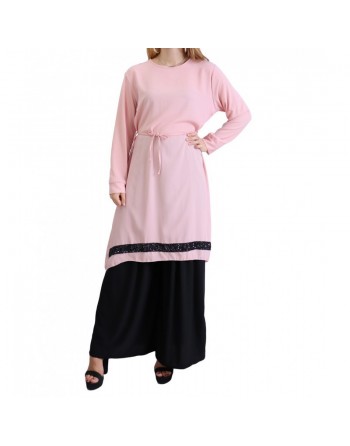 Tunique en crêpe avec strass noirs - Couleur Rose 