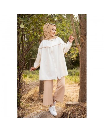 Tunique-Chemise ample pour femme (Vetement Hijab pas cher pour la Mouslima) - Couleur Beige 