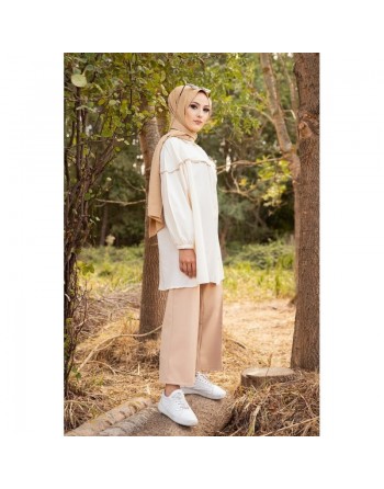 Tunique-Chemise ample pour femme (Vetement Hijab pas cher pour la Mouslima) - Couleur Beige 