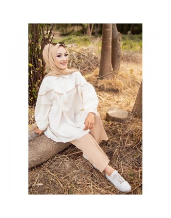 Tunique-Chemise ample pour femme (Vetement Hijab pas cher pour la Mouslima) - Couleur Beige 