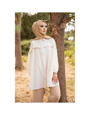 Tunique-Chemise ample pour femme (Vetement Hijab pas cher pour la Mouslima) - Couleur Beige 