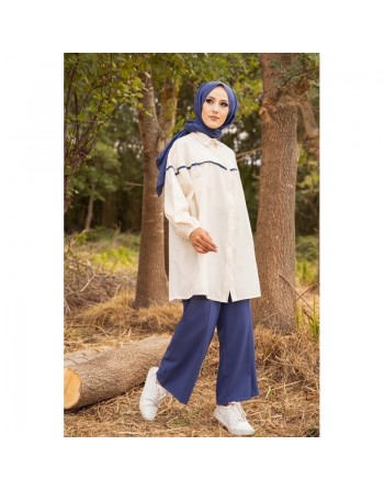 Tunique-Chemise large pour femme (Mode Musulmane) - Couleur Bleu pétrole 