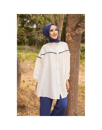 Tunique-Chemise large pour femme (Mode Musulmane) - Couleur Bleu pétrole 
