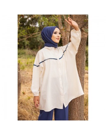 Tunique-Chemise large pour femme (Mode Musulmane) - Couleur Bleu pétrole 