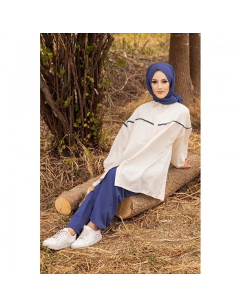 Tunique-Chemise large pour femme (Mode Musulmane) - Couleur Bleu pétrole 