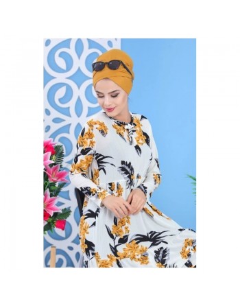 Tunique longue imprimée floral jaune-noir pour femme 