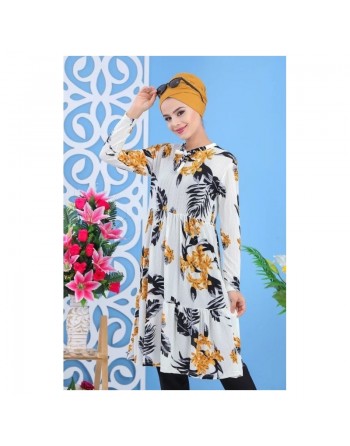 Tunique longue imprimée floral jaune-noir pour femme 