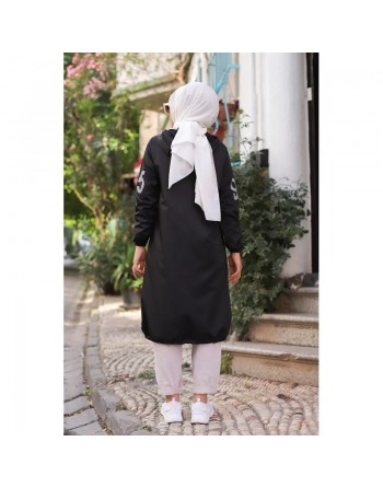 Veste Sweat zippé long et ample avec capuche (Vêtement femme voilée) - Couleur noir 