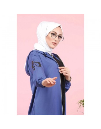Veste Sweat zippé long et ample avec capuche (Vetement femme voilée) - Couleur Bleu 