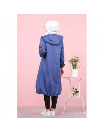 Veste Sweat zippé long et ample avec capuche (Vetement femme voilée) - Couleur Bleu 