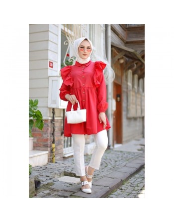 Chemise à froufrou (Vetement femme musulmane en ligne) - Couleur Rouge 