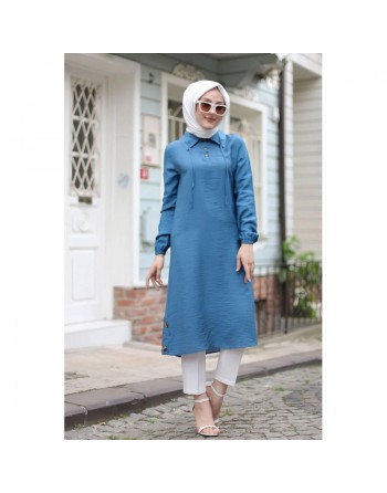 Tunique longue (Vetement Hijab pour femme voilée) - Couleur bleu indigo 