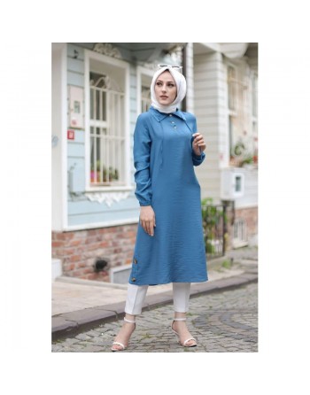 Tunique longue (Vetement Hijab pour femme voilée) - Couleur bleu indigo 