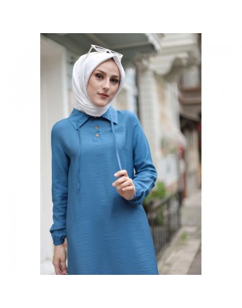 Tunique longue (Vetement Hijab pour femme voilée) - Couleur bleu indigo 