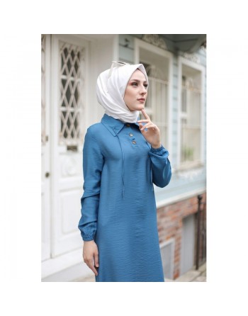 Tunique longue (Vetement Hijab pour femme voilée) - Couleur bleu indigo 