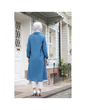 Tunique longue (Vetement Hijab pour femme voilée) - Couleur bleu indigo 