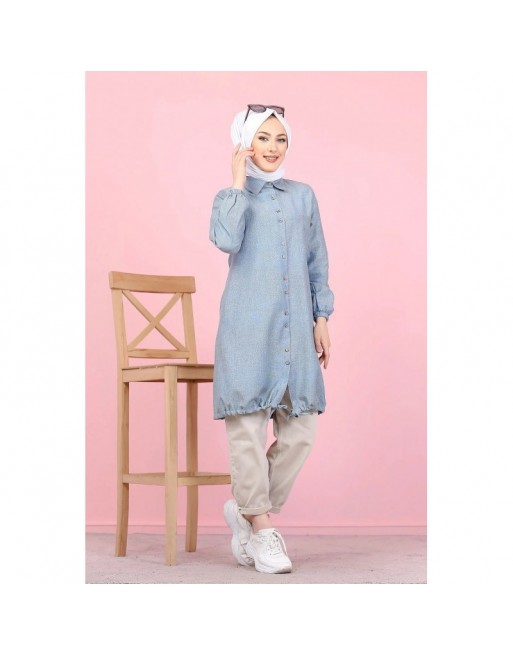 Tunique-Chemise ample boutonnée (Vetement tendance pour femme voilée) - Couleur bleu gris Tunique-Chemise ample boutonnée (Vetement tendance pour femme voilée) - Couleur bleu gris